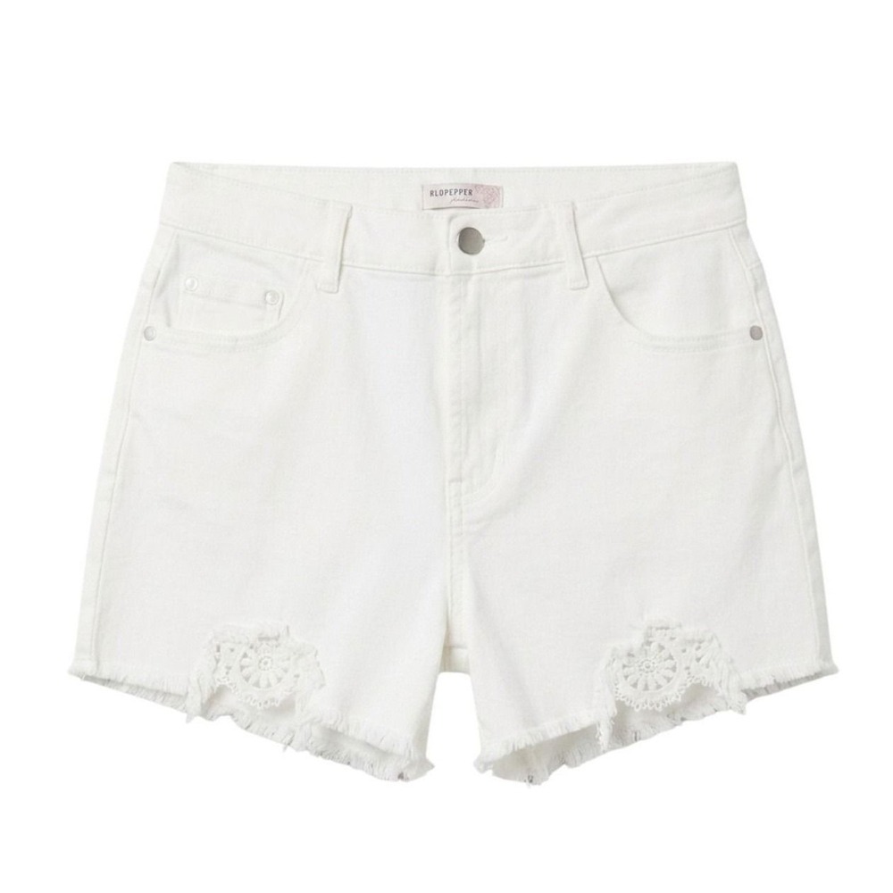 Blu Pepper Vintage White Lace Crochet Distressed Denim Shorts BA4244 Womens L